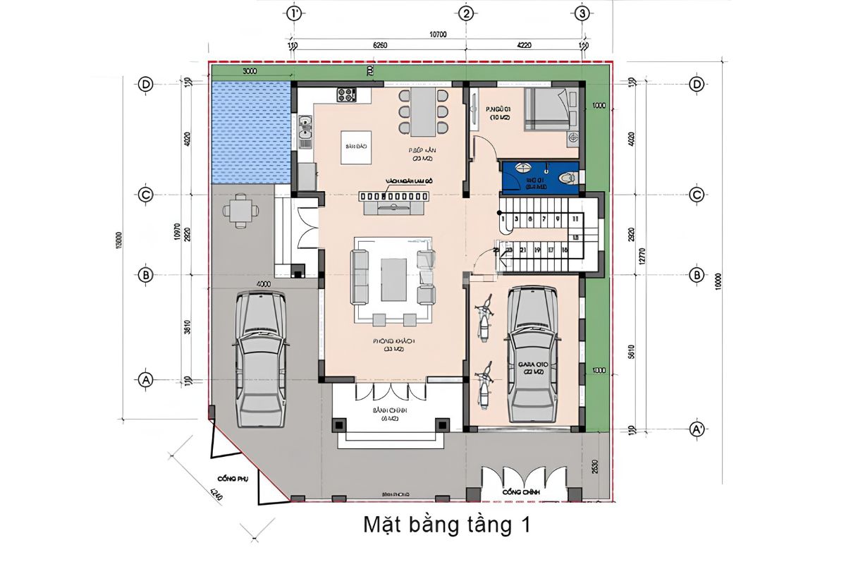 Bản vẽ biệt thự cổ điển mái Thái tầng 1 – tối ưu không gian mở, tiện nghi và kết nối sinh hoạt (Ảnh: Sưu tầm)