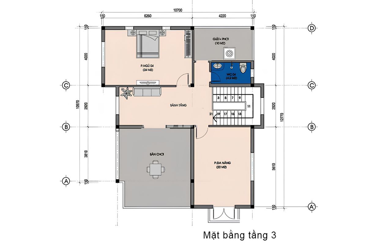 Tầng 3 có thể bố trí khu vực giải trí hoặc không gian thờ cúng (Ảnh: Sưu tầm)