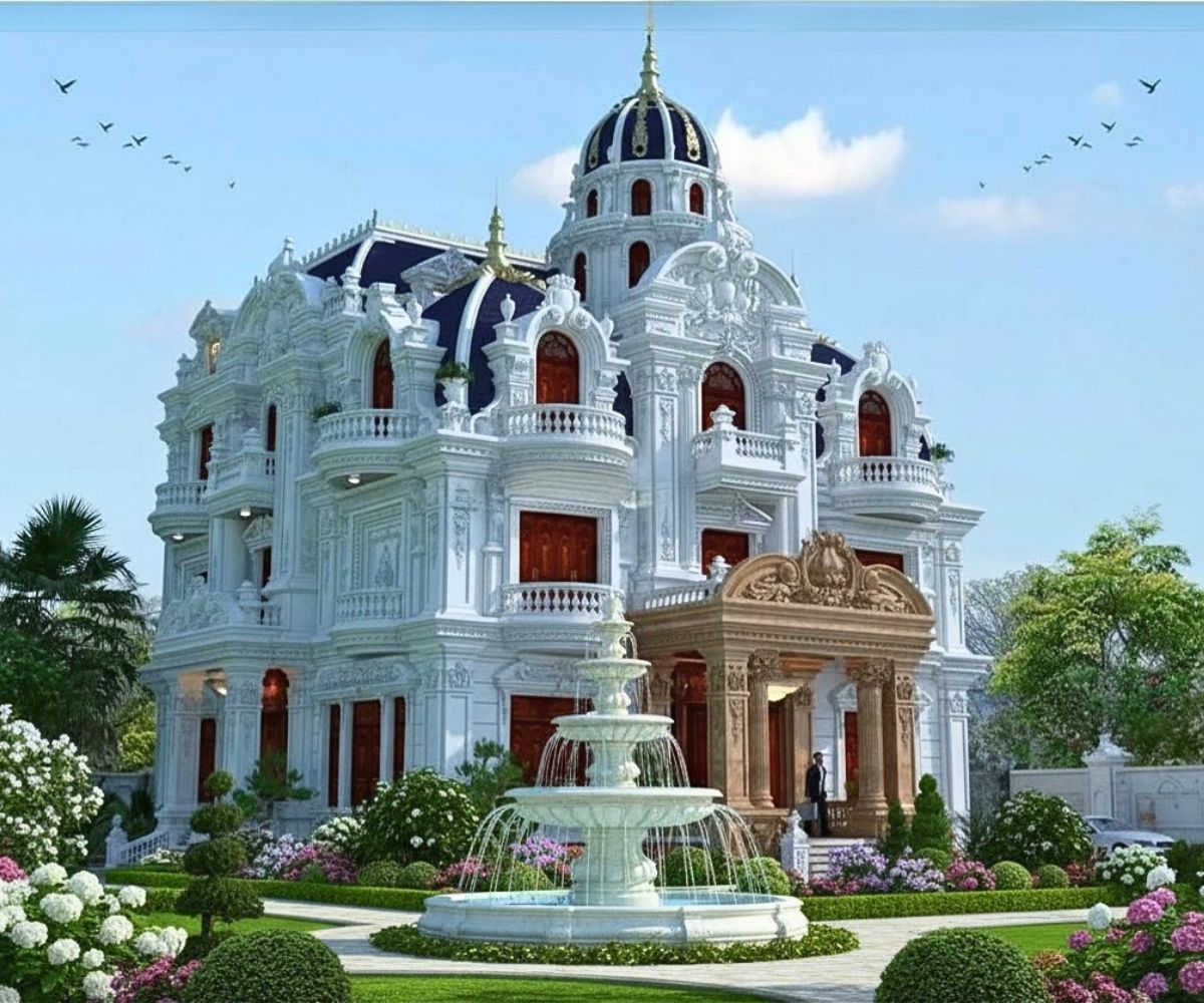 Sân vườn chuẩn châu Âu với bố cục cân đối giúp không gian sống trở nên thư thái và hài hòa (Ảnh: Sưu tầm)