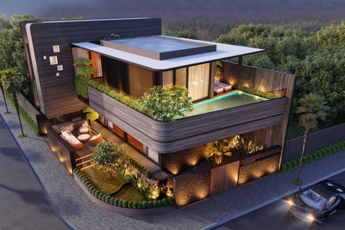 Mẫu biệt thự 2 mặt tiền với hồ bơi giúp điều hòa vi khí hậu tự nhiên (Ảnh: Sưu tầm)