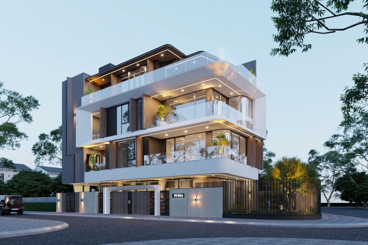 Biệt thự hiện đại 2 mặt tiền 4 tầng giúp tối đa hóa diện tích trên quỹ đất nhỏ (Ảnh: Sưu tầm)