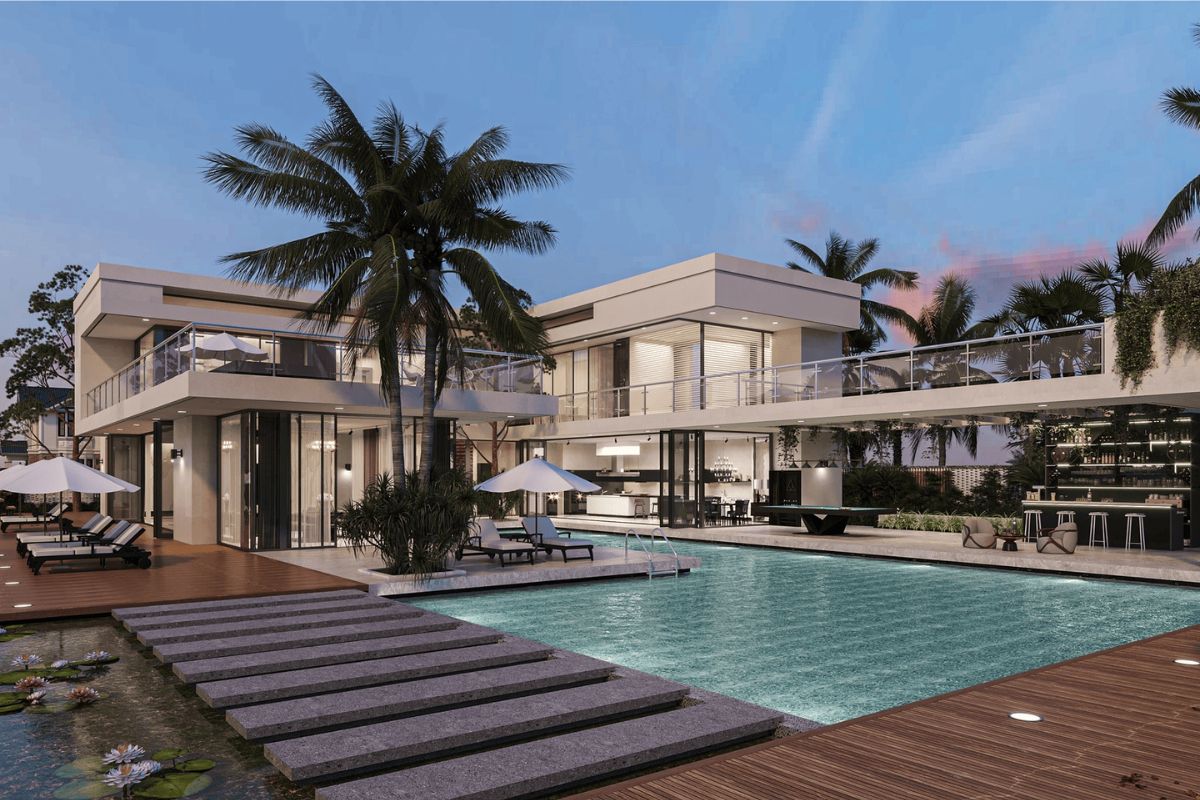 Giải pháp thông minh cho quỹ đất hạn chế – biệt thự 2 tầng hiện đại mái bằng chữ L giúp tối đa công năng và tạo khoảng sân lý tưởng (Ảnh: Sưu tầm)