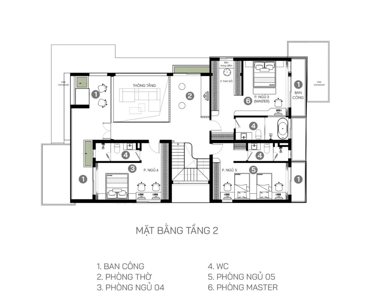 Không gian nghỉ ngơi riêng tư được tổ chức khoa học trong mẫu biệt thự 2 tầng hiện đại mái bằng, đảm bảo thông thoáng và thư giãn tối đa (Ảnh: Sưu tầm)