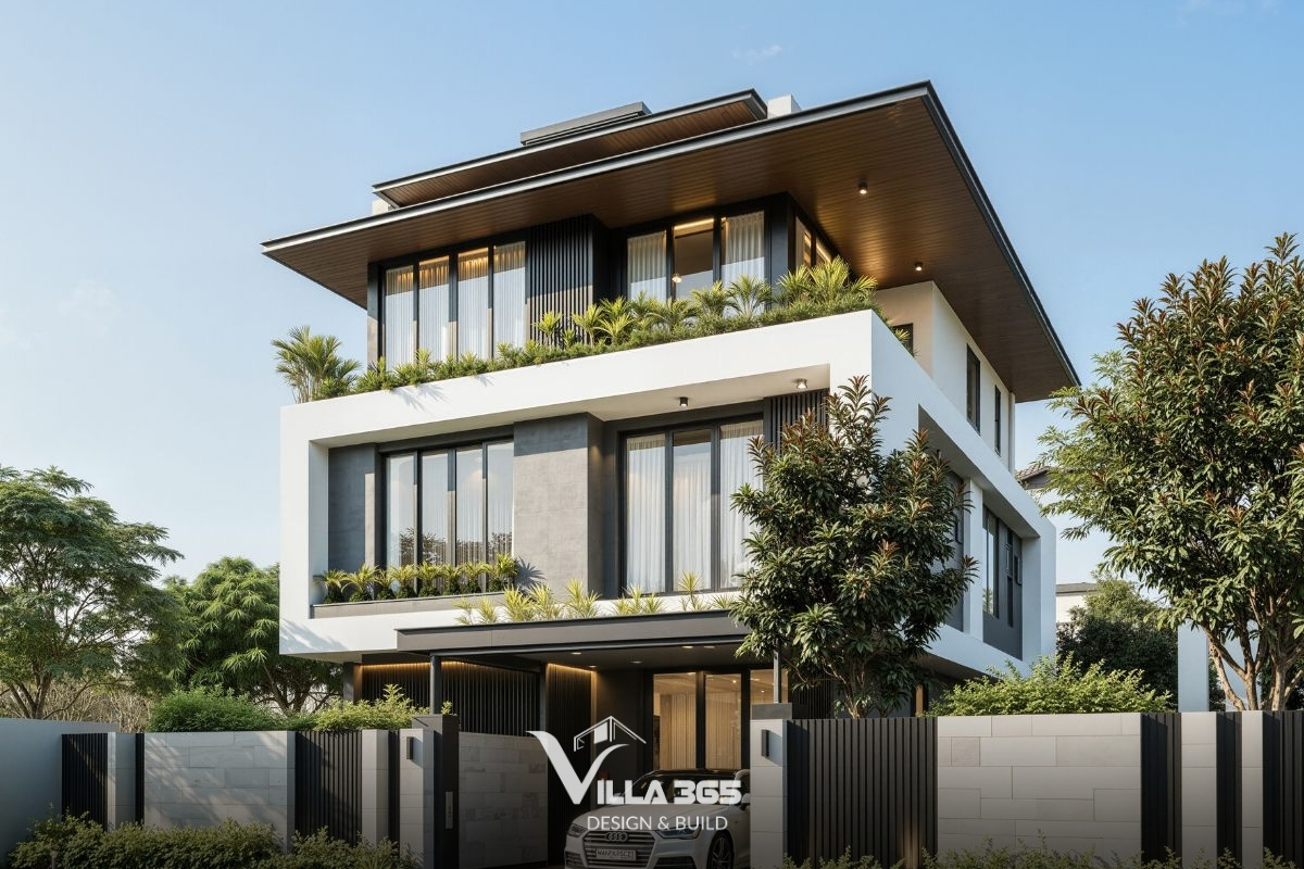 Hệ khối hộp xếp chồng có tính toán tạo nên ngôn ngữ hình học hiện đại, mạch lạc và tiết chế