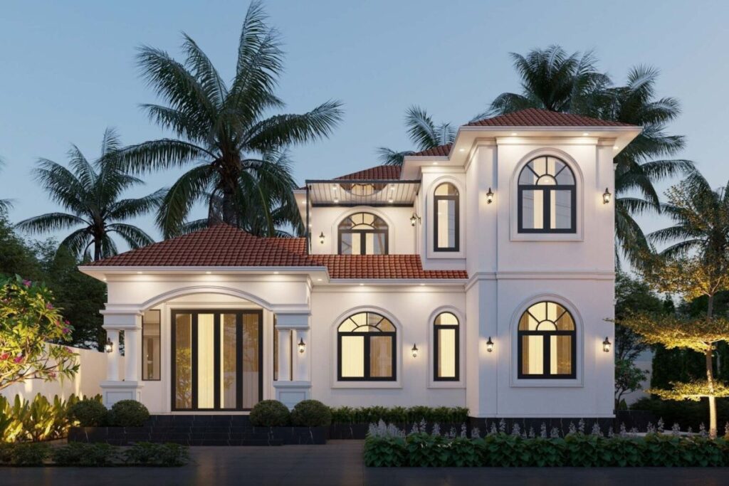 Biệt thự nhà vườn tân cổ điển 2 tầng được phân tầng công năng lớp lang, tầng 1 sinh hoạt chung, tầng 2 nghỉ ngơi riêng tư