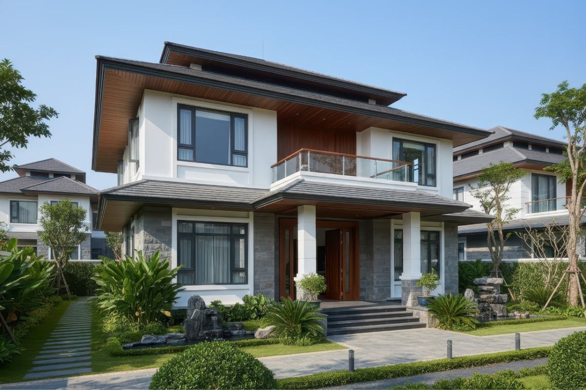 Biệt thự nhà vườn 2 tầng với đường nét kiến trúc mạnh mẽ, dứt khoát (Ảnh: Sưu tầm)