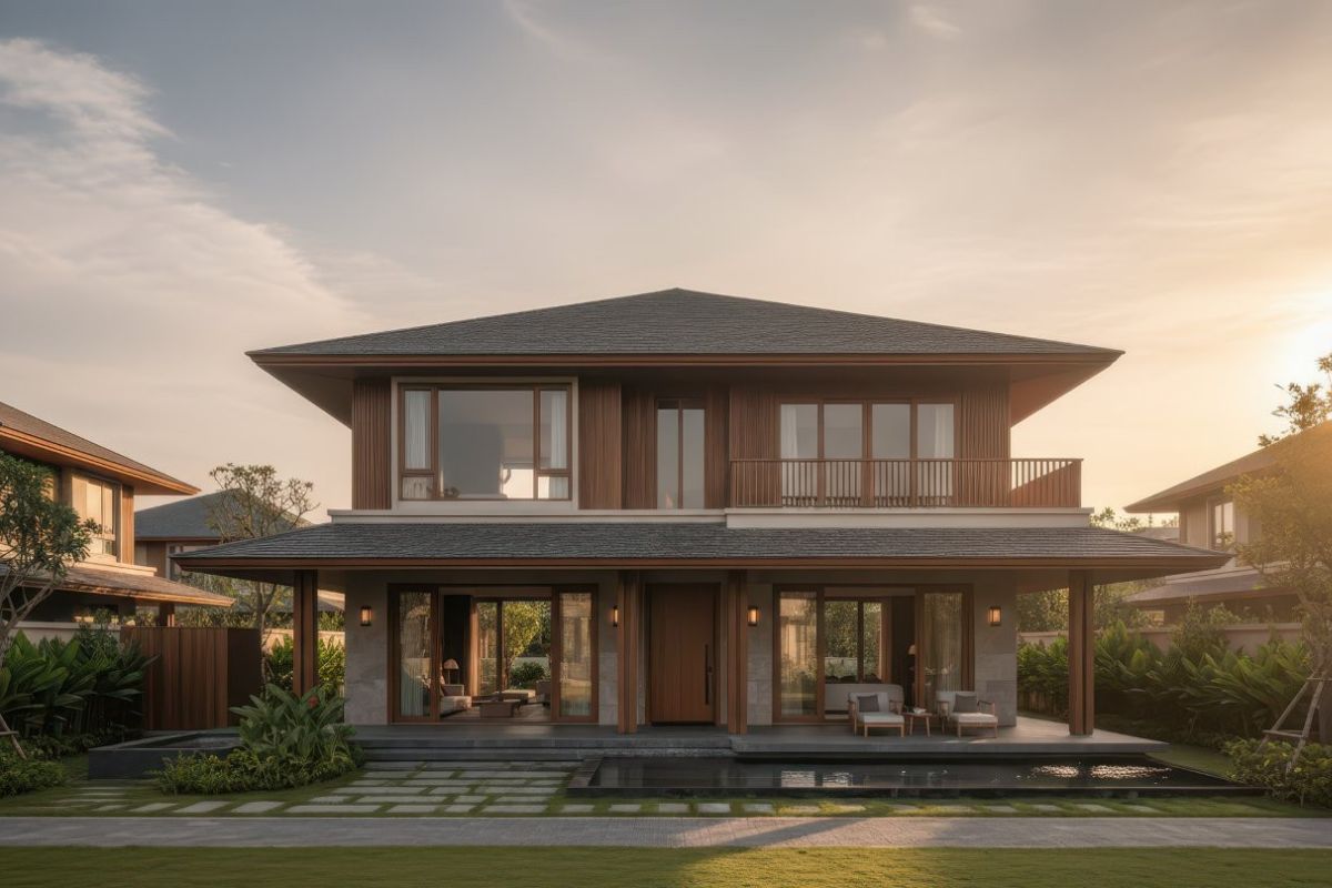 Mẫu nhà vườn hiện đại kết hợp vật liệu tạo chiều sâu không gian (Ảnh: Sưu tầm)