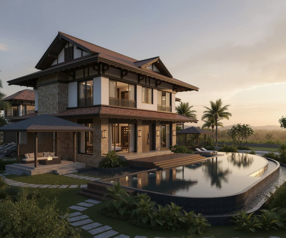 Biệt thự nhà vườn 2 tầng mái Thái có diện mạo thanh thoát, tinh tế (Ảnh: Sưu tầm)