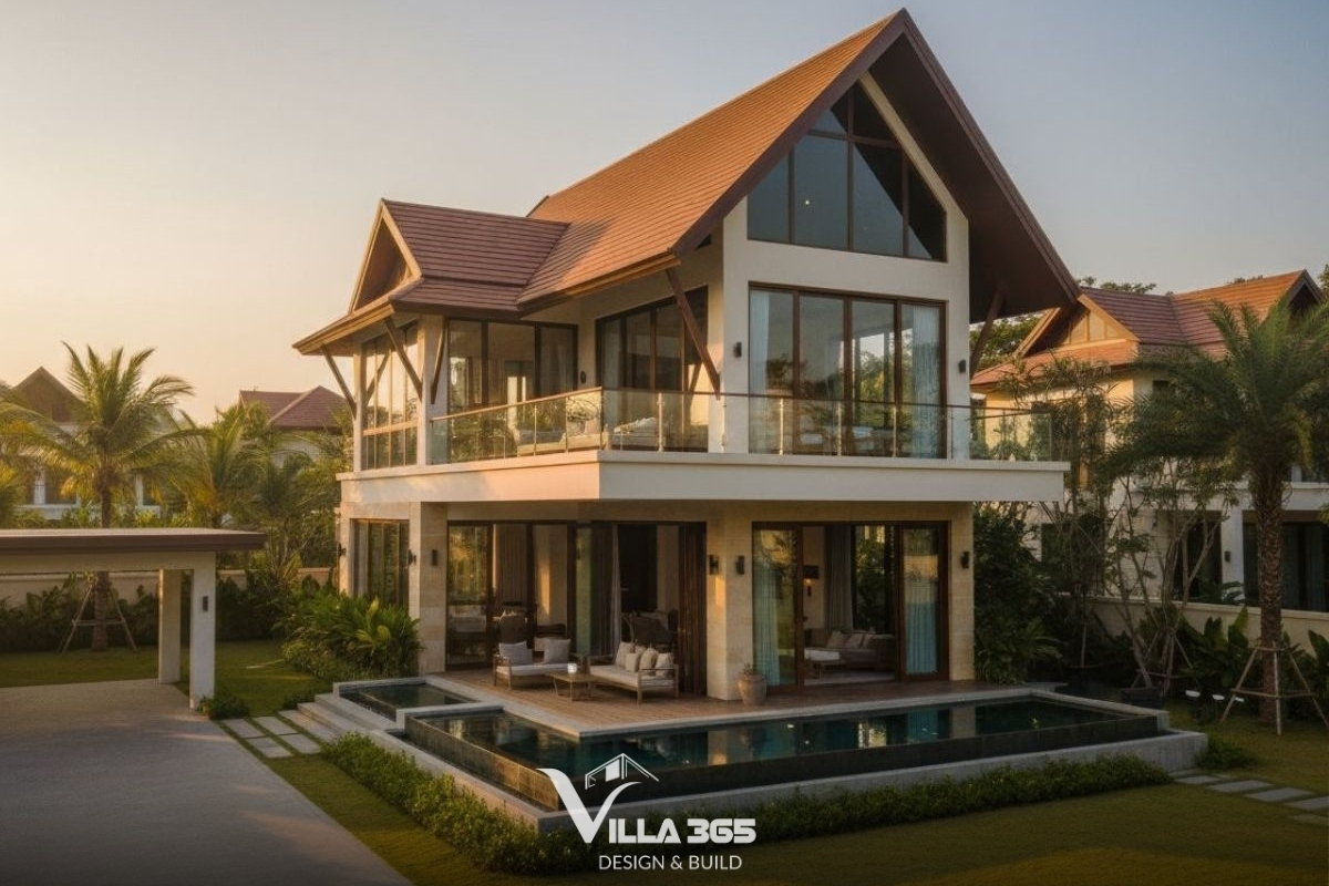 Biệt thự nhà vườn 2 tầng mái Thái chống nóng, thoát nước hiệu quả 