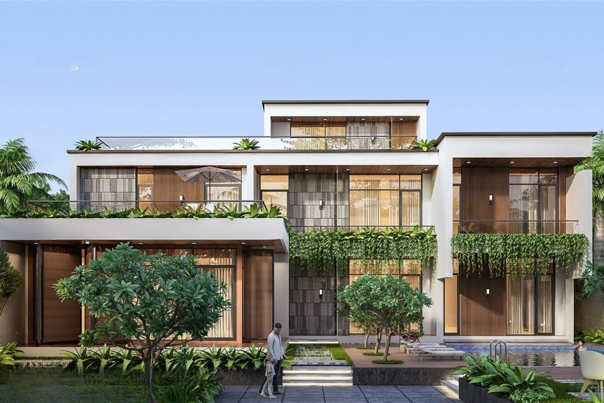 Gam màu trung tính tôn lên vẻ đẹp của mẫu nhà vườn 3 tầng đẹp (Ảnh: Sưu tầm)