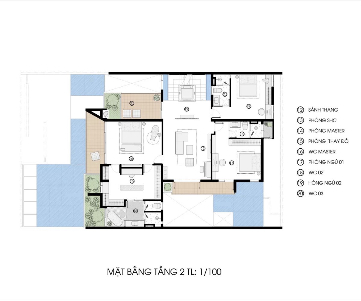 Khu phòng ngủ trong biệt thự hiện đại 3 tầng đảm bảo riêng tư nhưng vẫn thông thoáng và tràn ngập ánh sáng (Ảnh: Sưu tầm)