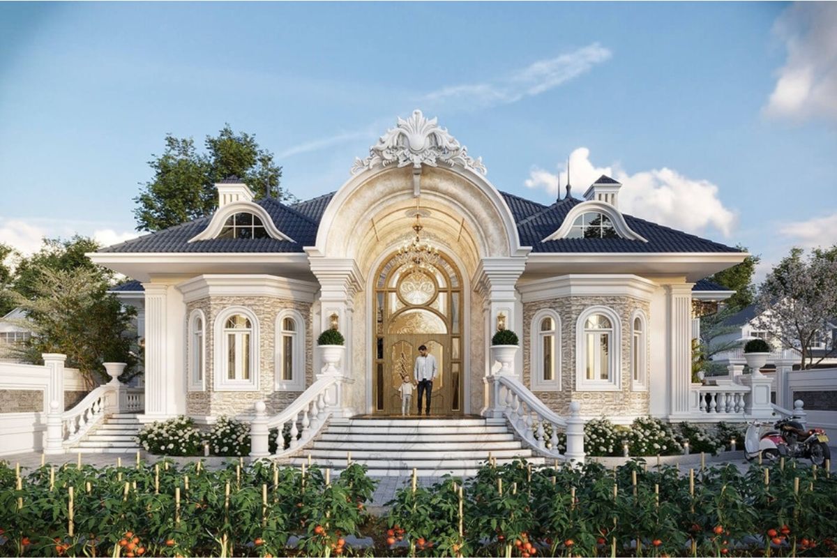 Biệt thự sân vườn đẹp 1 tầng dễ dàng kết hợp không gian thư giãn ngoài trời (Ảnh: Sưu tầm)