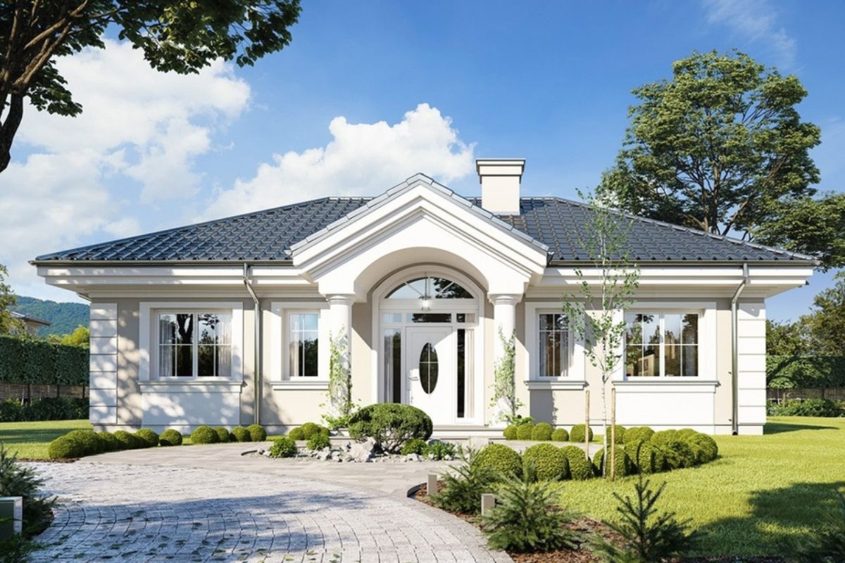 Cửa kính lớn giúp mẫu biệt thự nhà vườn tân cổ điển tối ưu ánh sáng và tầm nhìn (Ảnh: Sưu tầm)