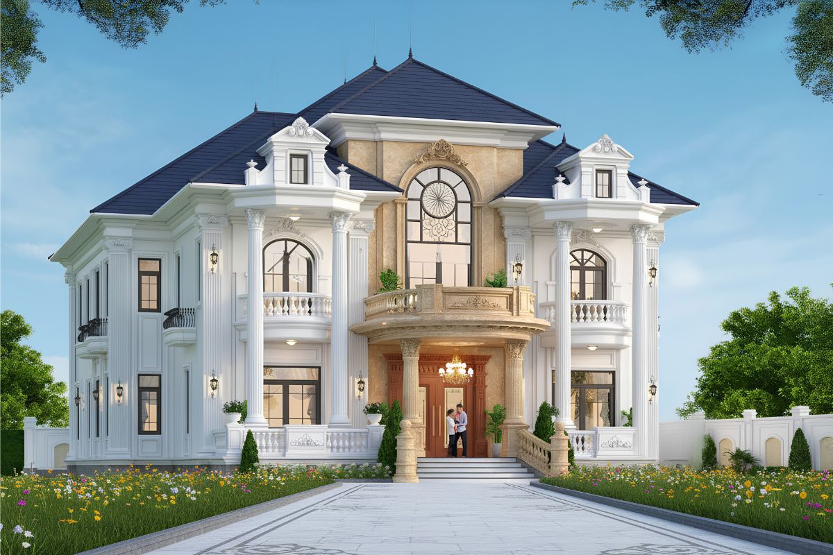 Thiết kế biệt thự nhà vườn 2 tầng gây ấn tượng với hệ cột và ban công tinh tế (Ảnh: Sưu tầm)