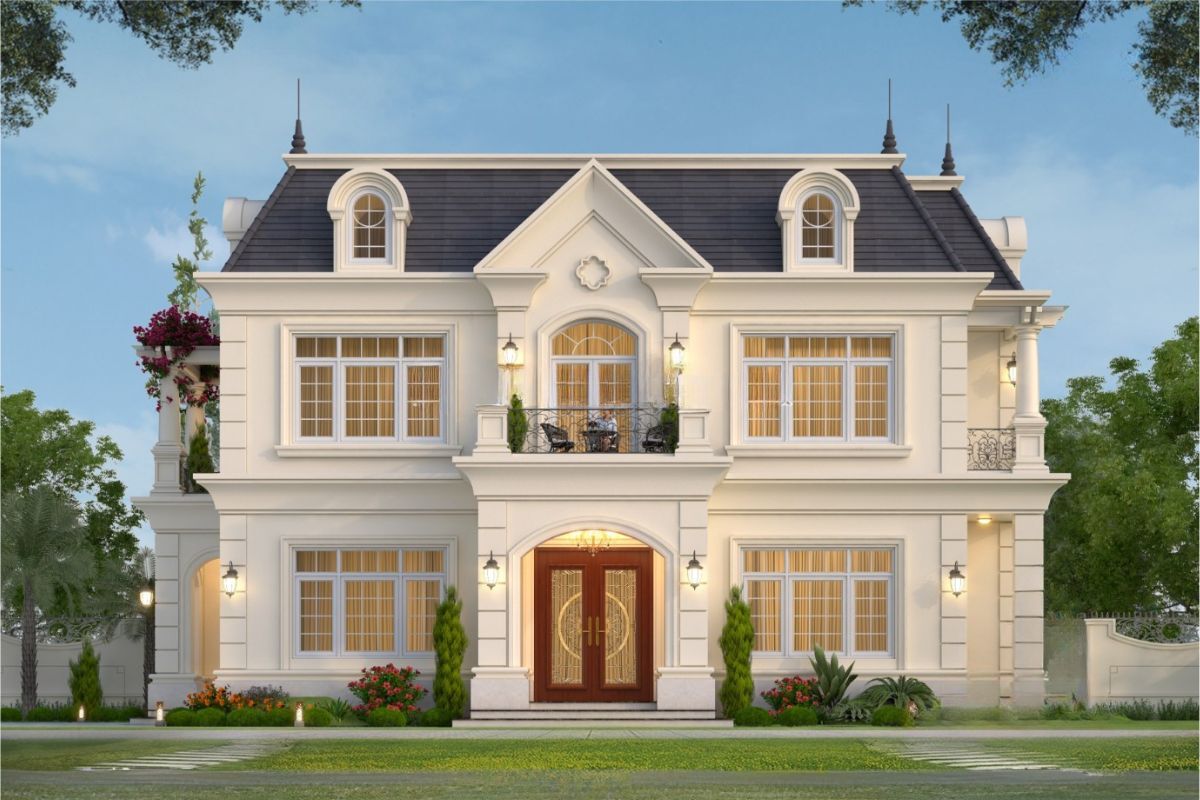 Mẫu biệt thự nhà vườn tân cổ điển 2 tầng chú trọng tỷ lệ và bố cục hài hòa (Ảnh: Sưu tầm)