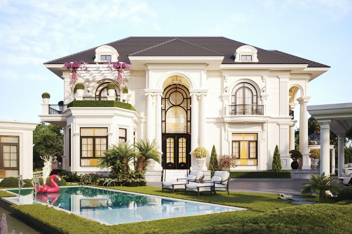 Mẫu biệt thự nhà vườn tân cổ điển hài hòa giữa kiến trúc và yếu tố nước (Ảnh: Sưu tầm)