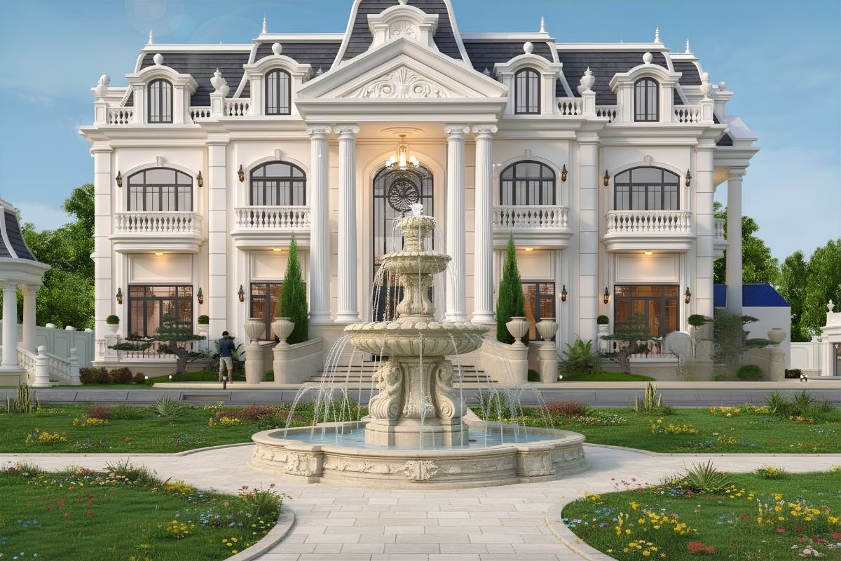Biệt thự nhà vườn tân cổ điển với sân vườn rộng mang lại không gian sống lý tưởng  (Ảnh: Sưu tầm)