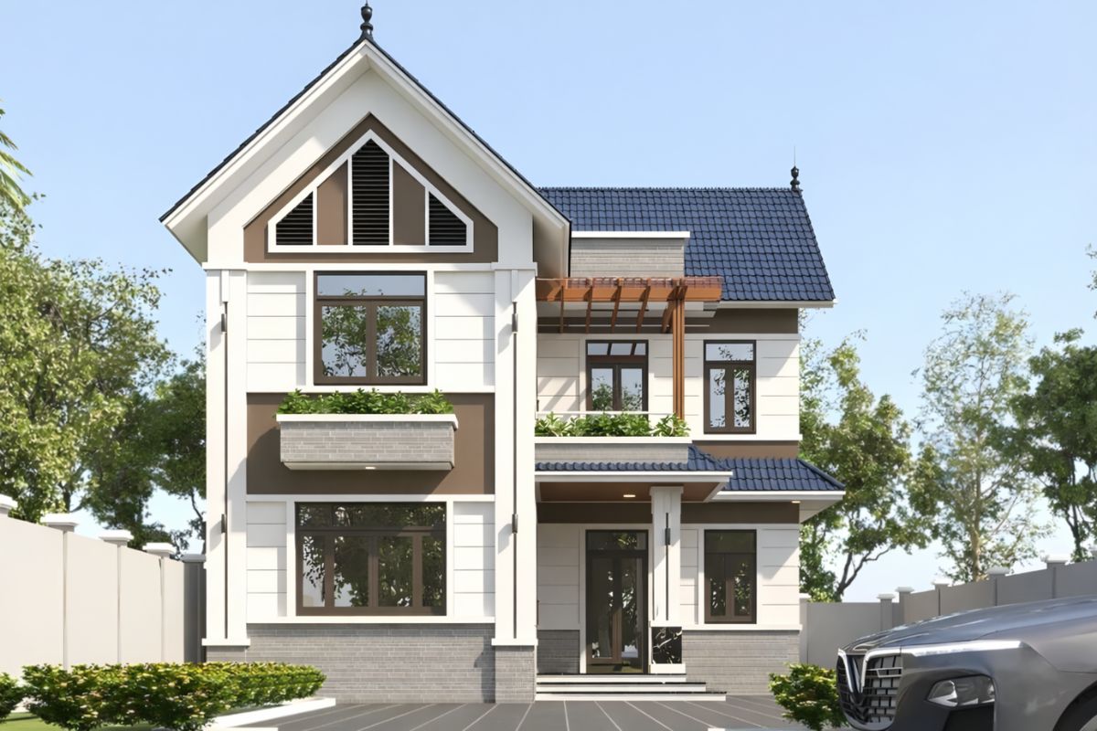 Thiết kế mái Thái giúp tăng thẩm mỹ và nâng tầm biệt thự tân cổ điển 2 tầng 1 tỷ (Ảnh: Sưu tầm)