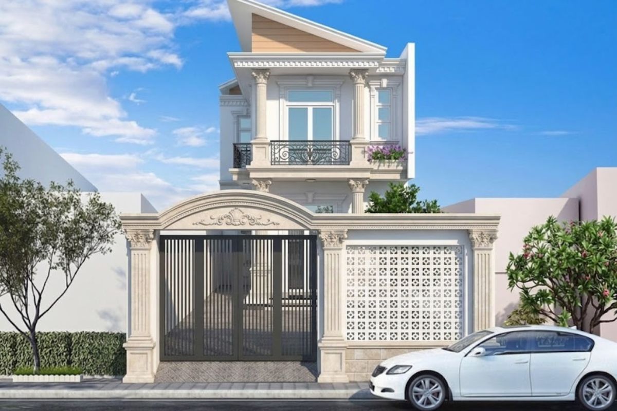 Mái lệch tạo điểm nhấn độc đáo cho biệt thự tân cổ điển giá rẻ (Ảnh: Sưu tầm)