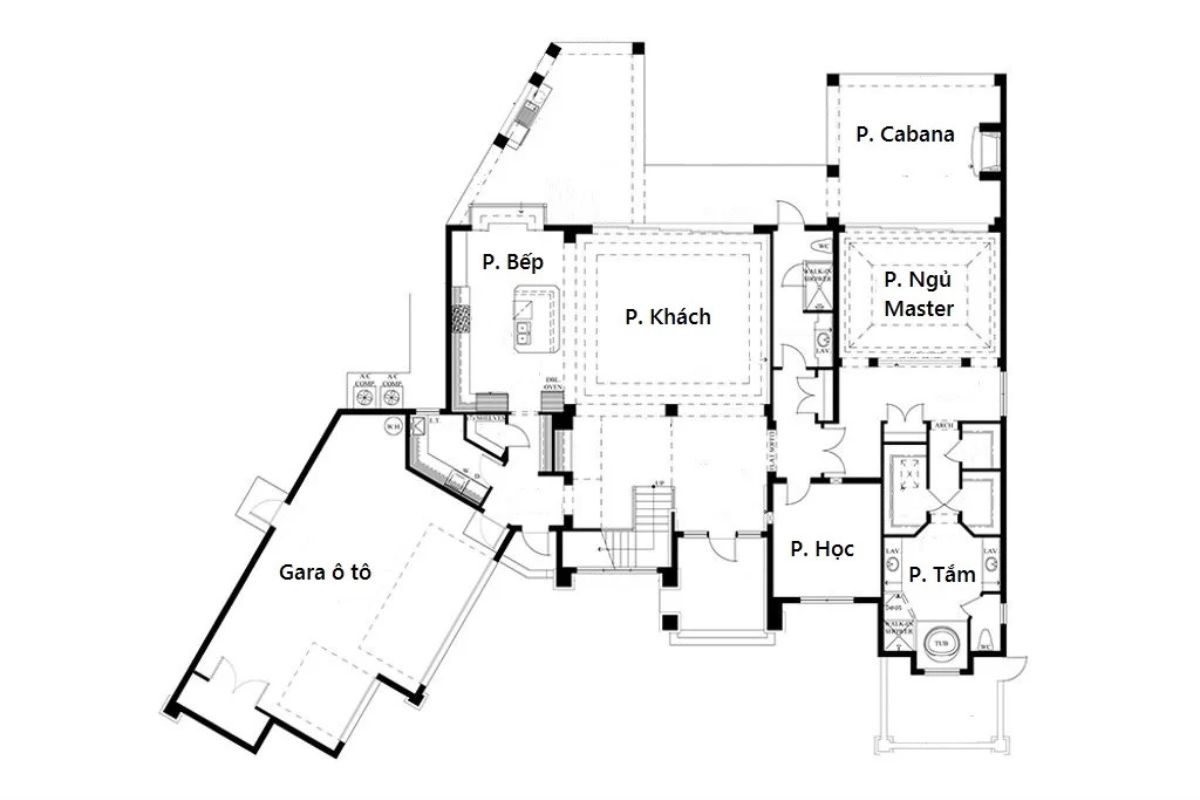 Bố trí tầng 1 khoa học giúp tối ưu không gian cho mẫu biệt thự 2 tầng 1 tỷ (Ảnh: Sưu tầm)