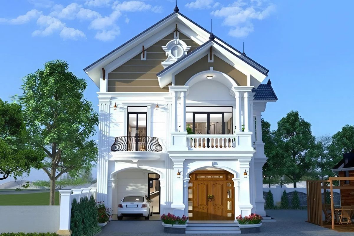 Mẫu biệt thự tân cổ điển 2 tầng 1 tỷ có gara ô tô rộng rãi, thuận tiện cho sinh hoạt gia đình. (Ảnh: Sưu tầm)