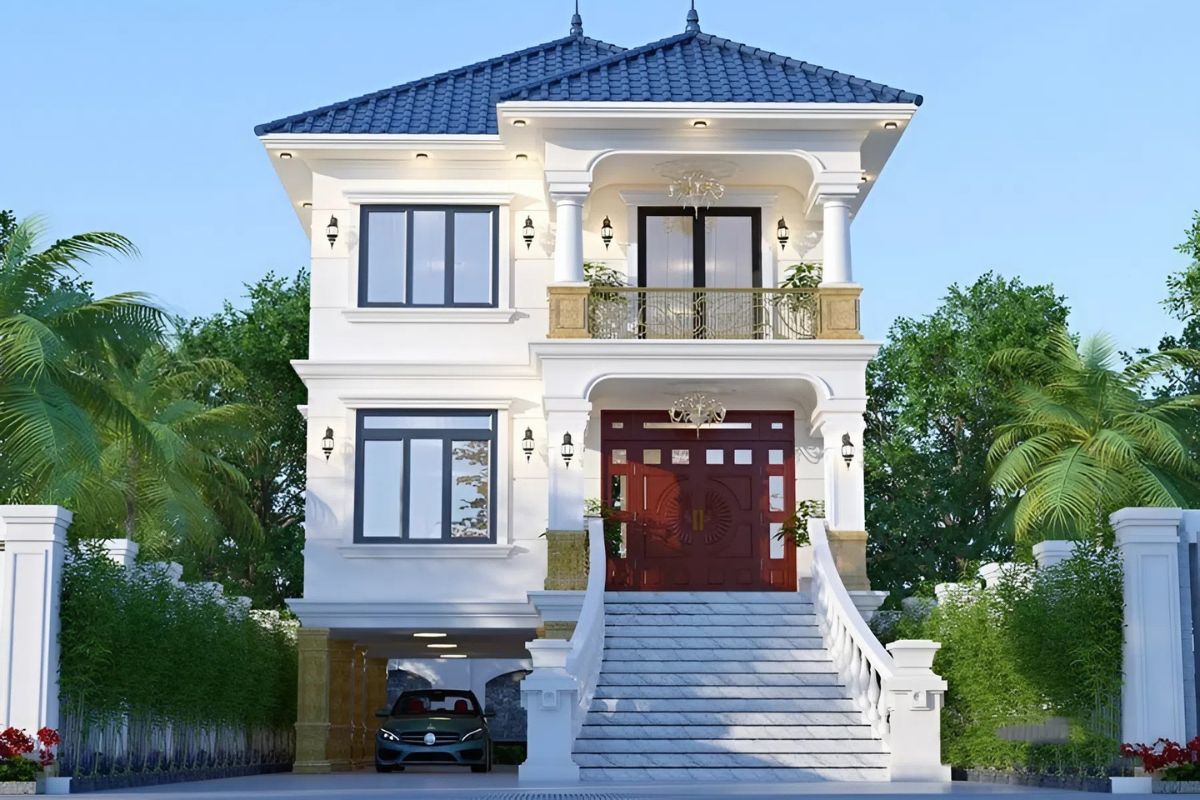 Mẫu biệt thự tân cổ điển 2 tầng 1 tỷ có tầng hầm, tối ưu không gian để xe và các khu vực phụ trợ. (Ảnh: Sưu tầm)