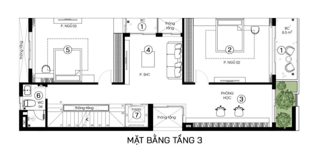 Mỗi phòng ngủ đều được tối ưu lấy sáng và thông gió