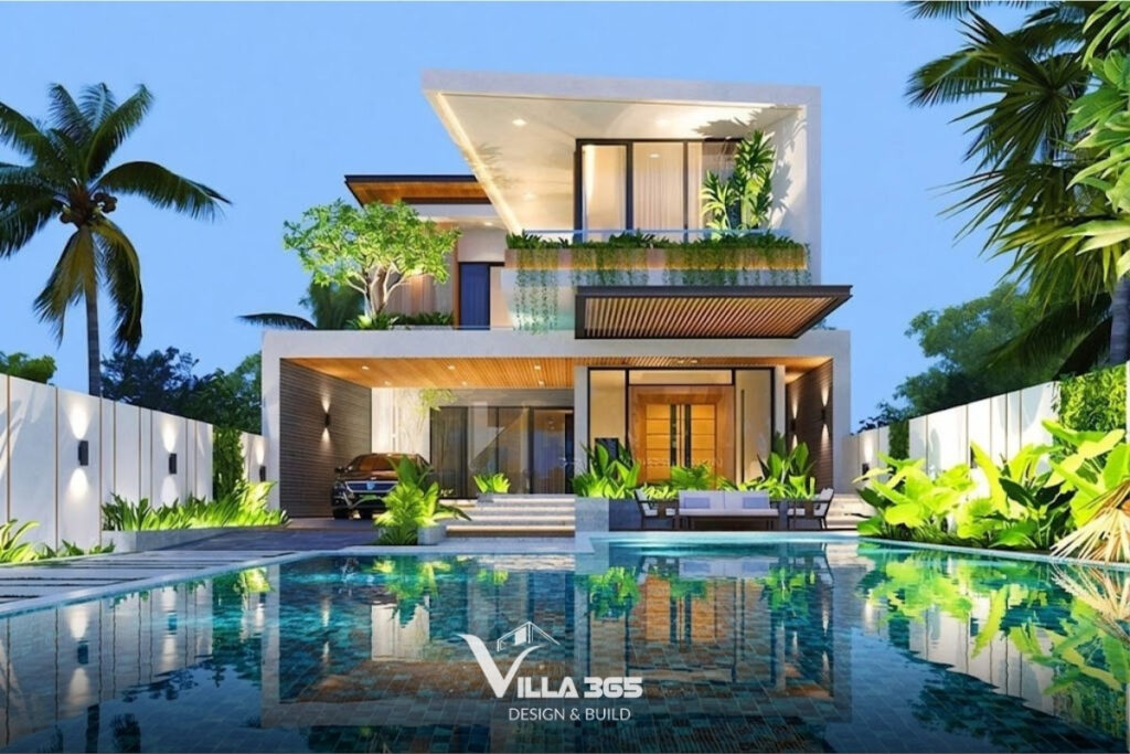 mẫu biệt thự 2 tầng hiện đại mái bằng đẹp