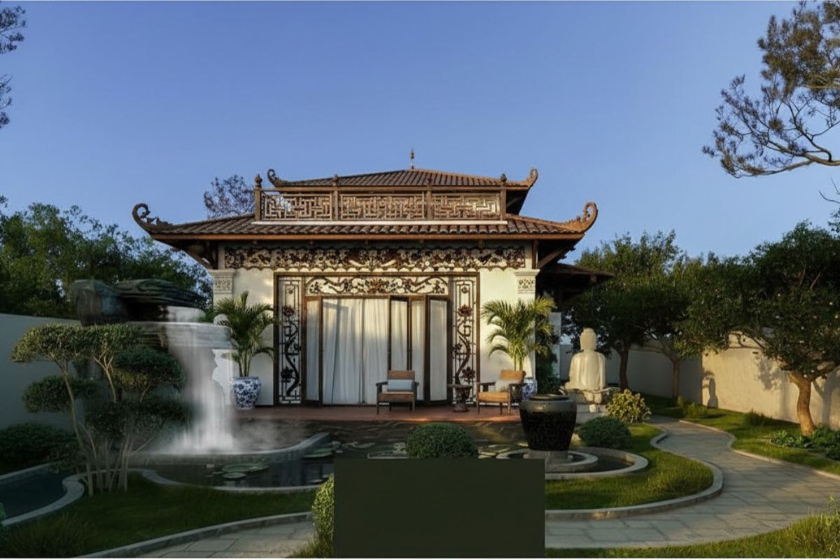 Mặt tiền sử dụng cửa gỗ và cửa lá sách trong biệt thự Đông Dương (Ảnh: Sưu tầm)