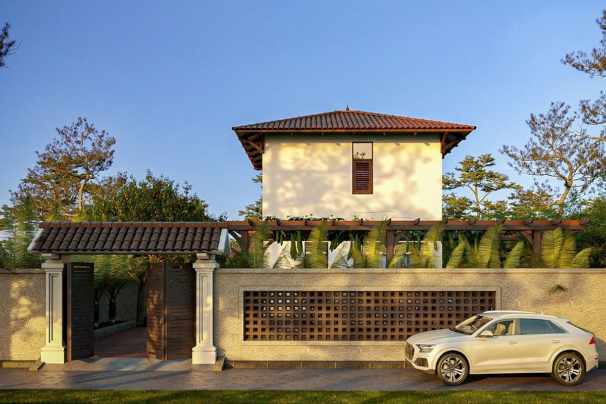 Ngoại thất thiết kế biệt thự Indochine 2 tầng có tỷ lệ hài hòa và rõ ràng (Ảnh: Sưu tầm)