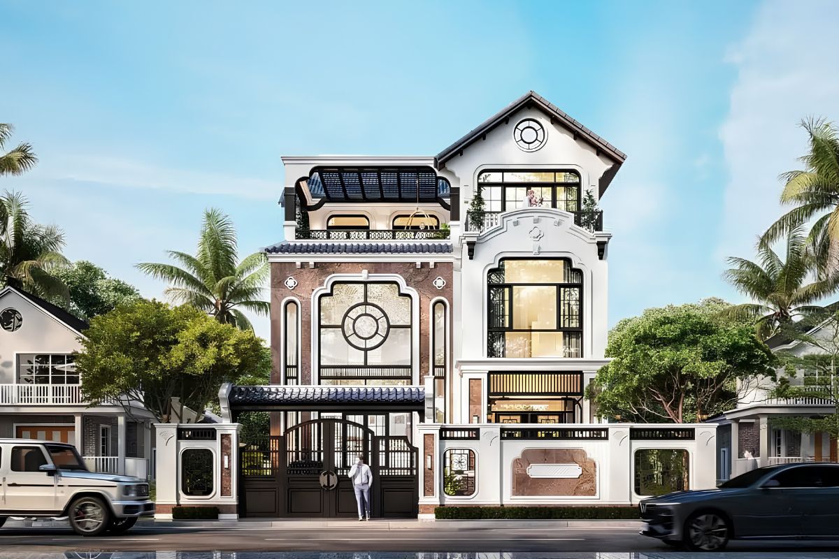 Hệ cửa sổ lớn trong thiết kế biệt thự Indochine giúp tối ưu ánh sáng (Ảnh: Sưu tầm)