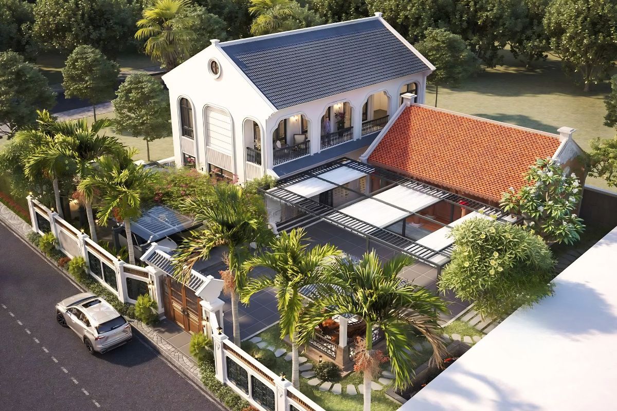 Tiểu cảnh và lối đi tạo điểm nhấn cho nhà Indochine đẹp (Ảnh: Sưu tầm)