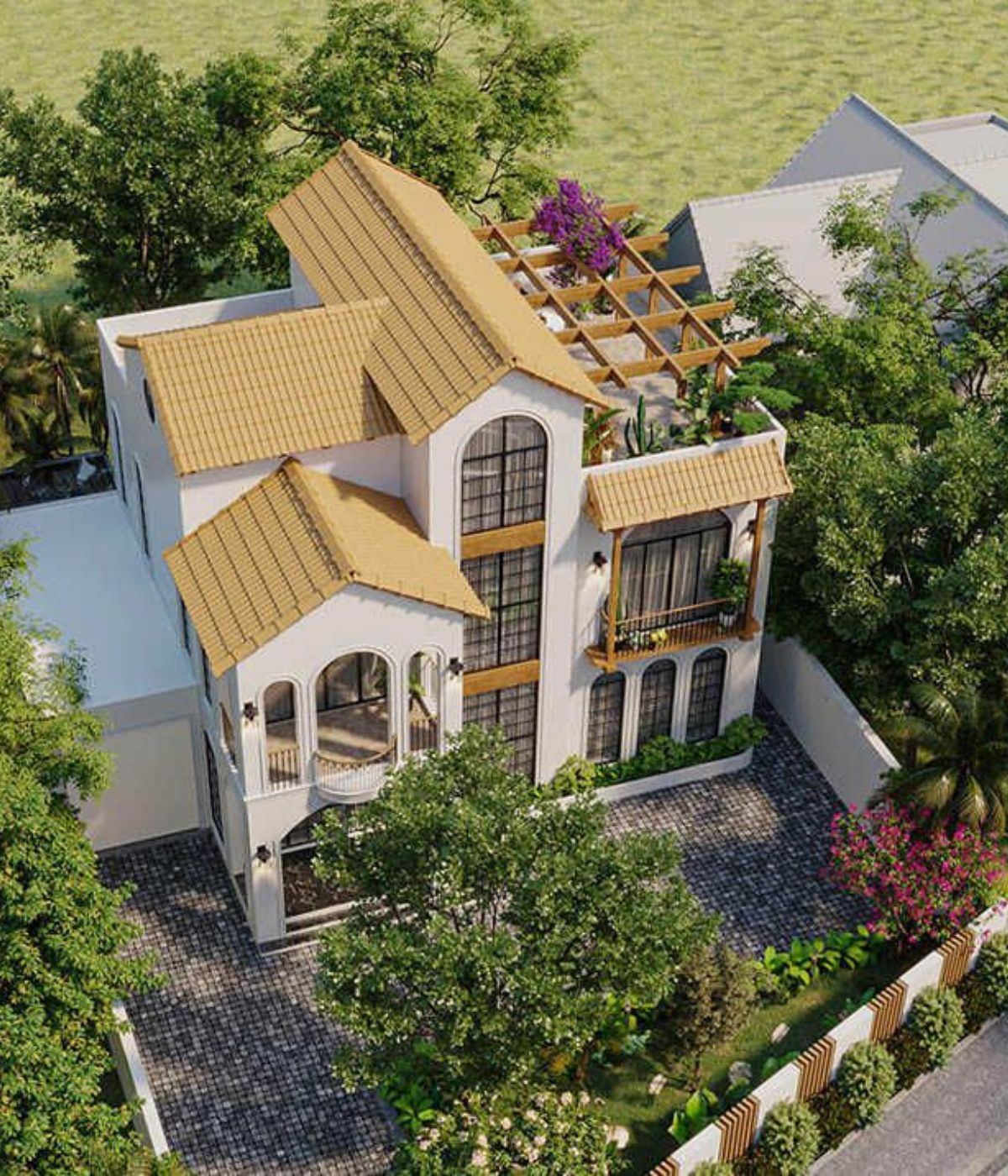 Hệ hiên rộng giúp biệt thự Đông Dương tăng tính kết nối trong – ngoài (Ảnh: Sưu tầm)