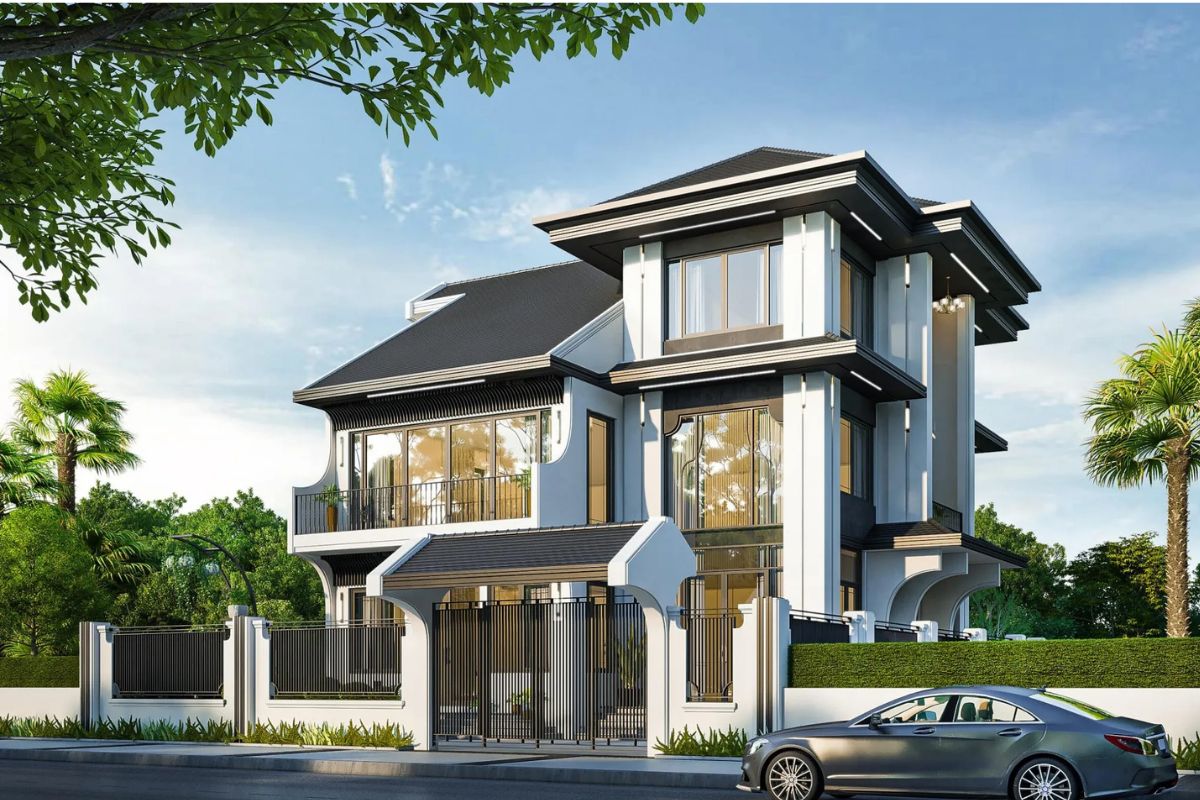 Mẫu biệt thự Indochine hiện đại lược bỏ chi tiết rườm rà (Ảnh: Sưu tầm)