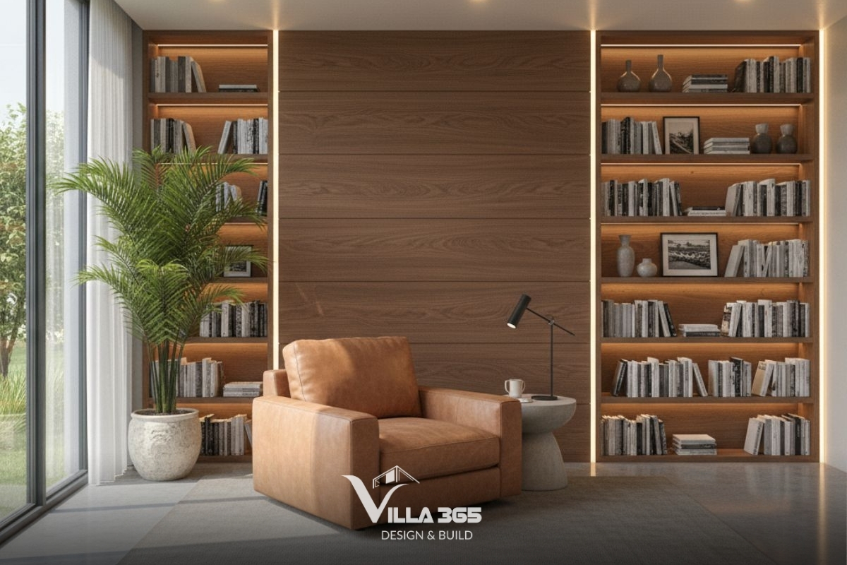 Sự kết hợp giữa gỗ, đá nhám của bàn trà nhỏ và thảm dệt phẳng tạo nên một tổng thể hài hòa về xúc giác