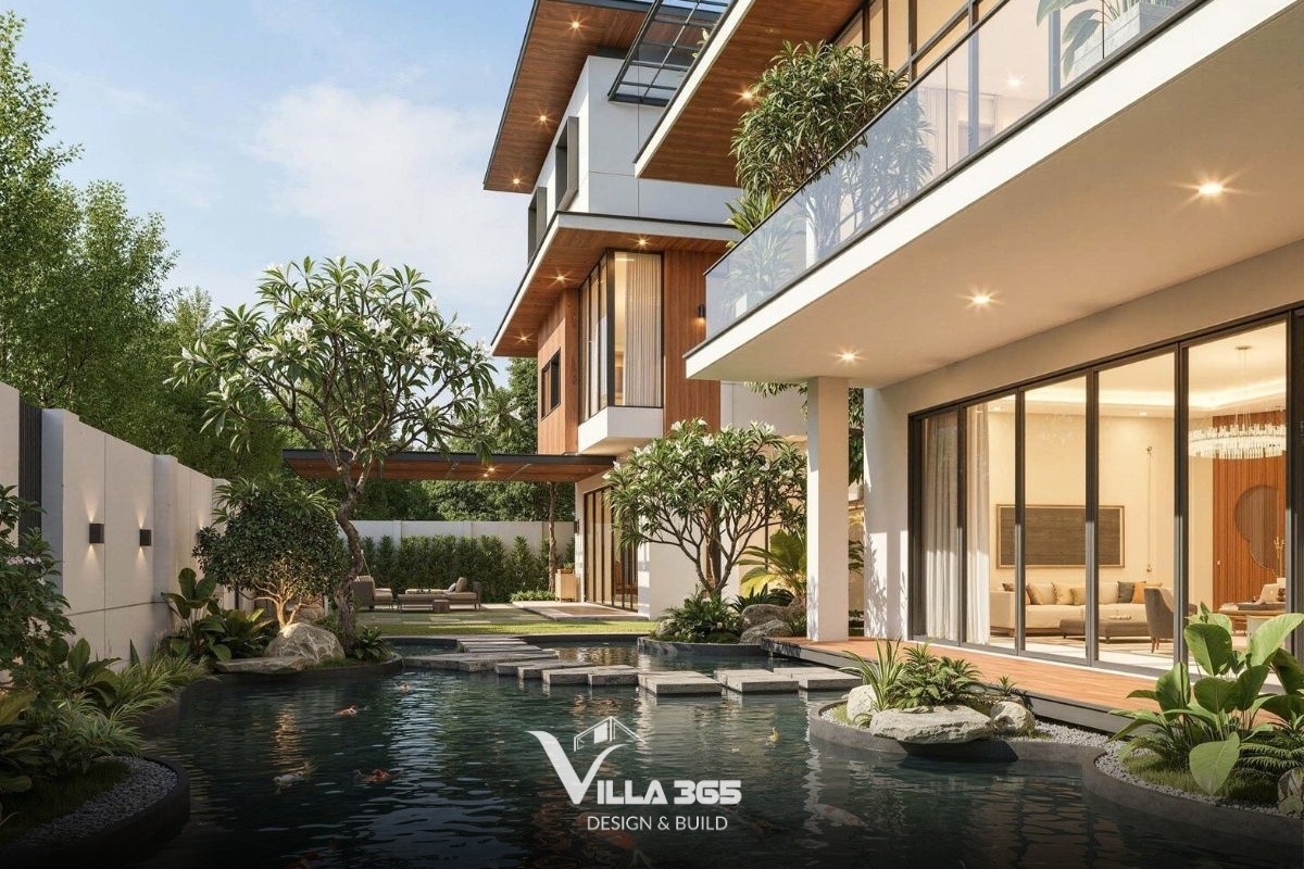 Hàng hiên và tán cây đóng vai trò như lớp đệm vi khí hậu, giảm thiểu tác động trực tiếp của môi trường bên ngoài