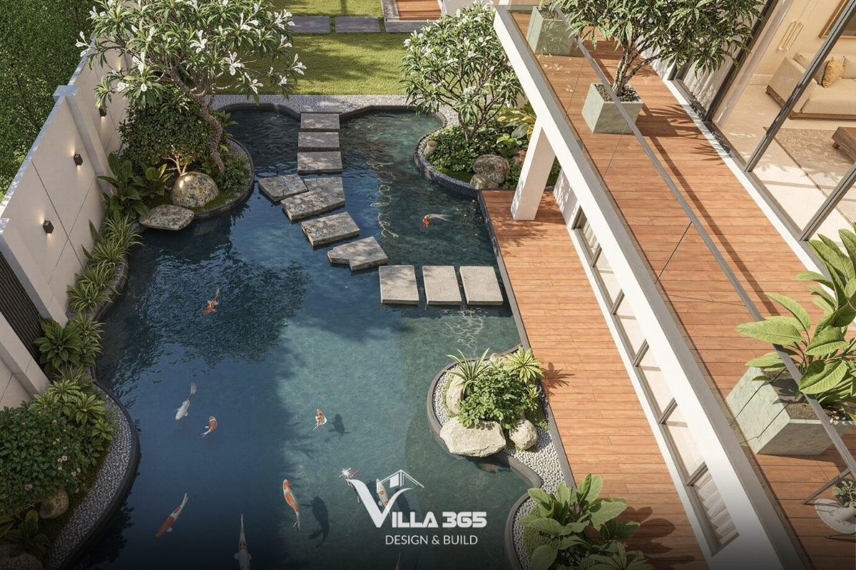 Mặt nước được tích hợp như một yếu tố sinh thái, đồng thời gợi nhắc cấu trúc không gian truyền thống Việt