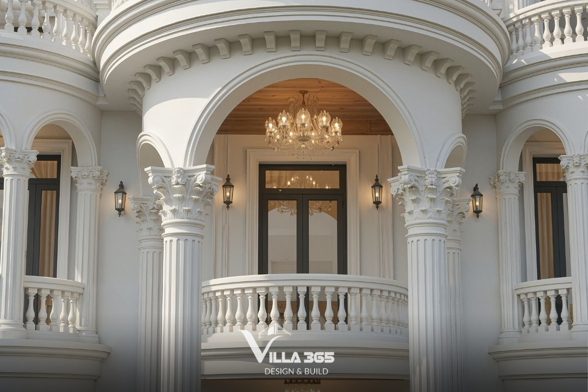 Sự khác biệt trong nguyên tắc đối xứng là yếu tố cốt lõi khi so sánh biệt thự tân cổ điển và cổ điển