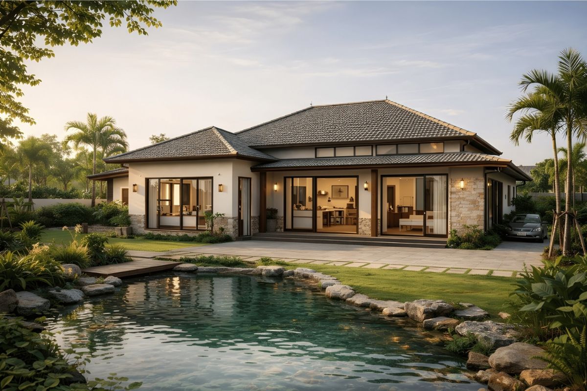 Biệt thự kiểu Nhật ở nông thôn tận dụng tối đa lợi thế cảnh quan và diện tích rộng (Ảnh: Sưu tầm)