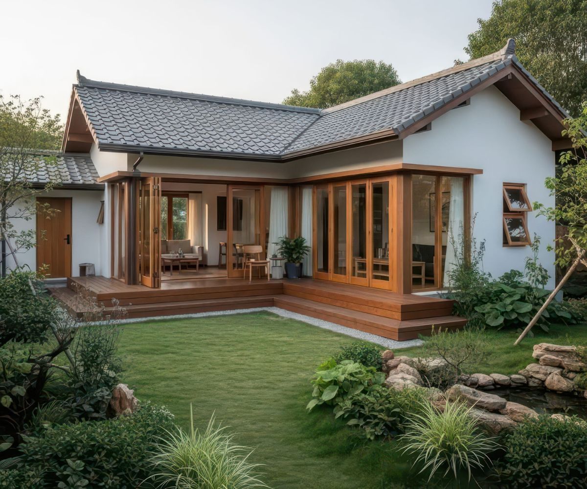 Không gian mở giúp nhà phong cách Nhật kết nối hài hòa giữa trong và ngoài (Ảnh: Sưu tầm)