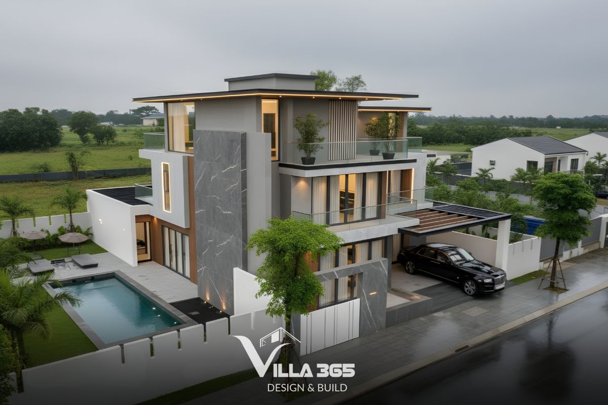 Mẫu biệt thự phong cách hiện đại sở hữu hình khối đơn giản cùng không gian mở thoáng sáng