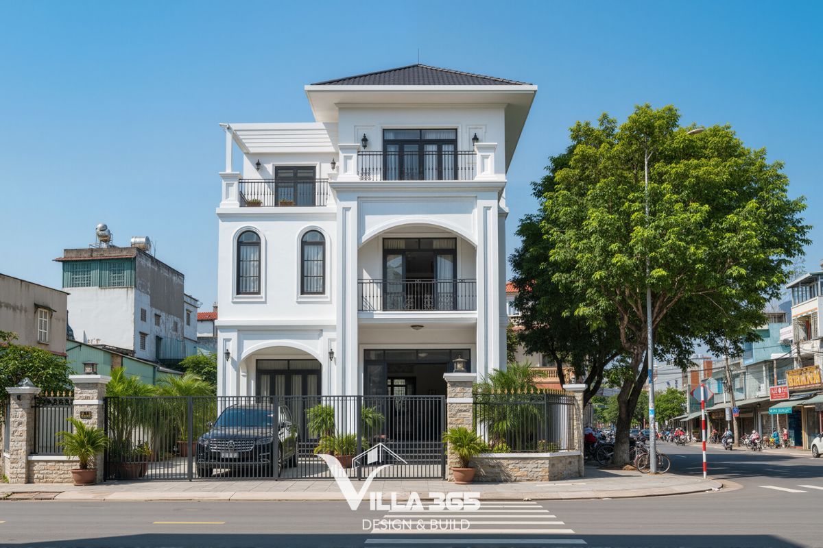 Mẫu biệt thự phong cách tân cổ điển tiết chế chi tiết để phù hợp với diện tích đất tại quận Tân Bình