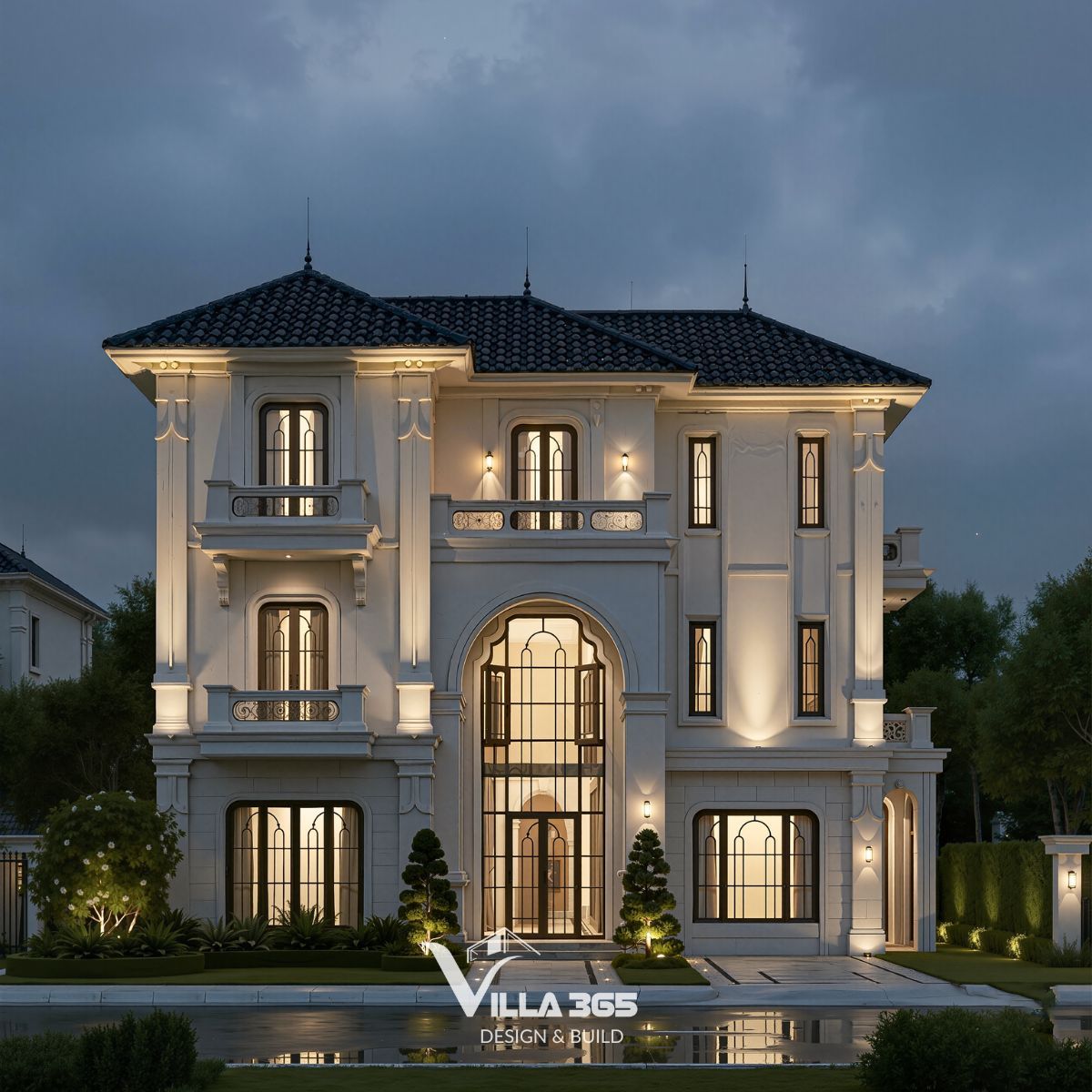 Mẫu thiết kế biệt thự phong cách Tân cổ điển gây ấn tượng với hoa văn, phào chỉ tinh xảo, giúp gia chủ thể hiện đẳng cấp và dấu ấn cá nhân