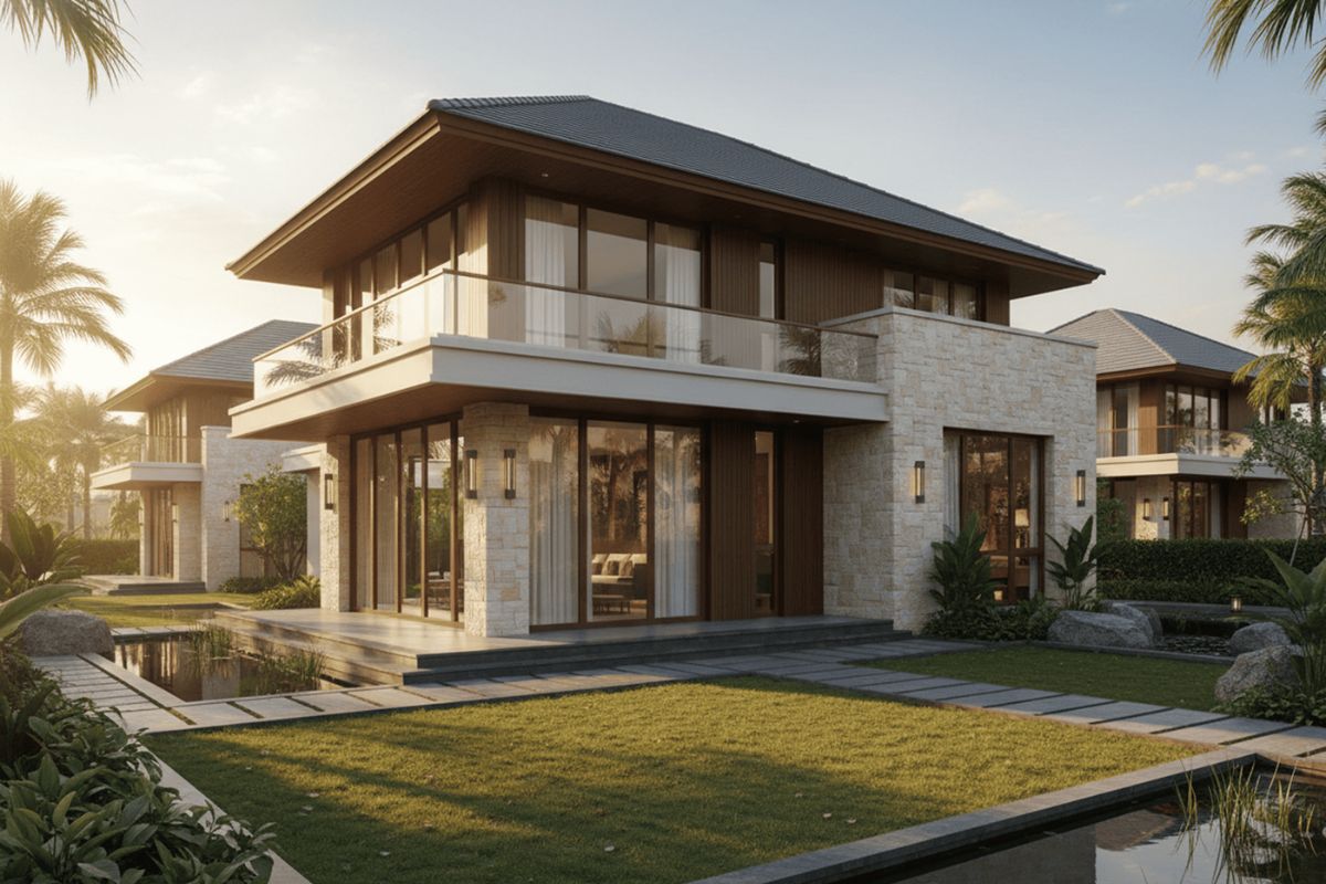 Ban công rộng và sân thượng xanh mang đến trải nghiệm sống gần gũi thiên nhiên cho biệt thự hiện đại (Ảnh: Sưu tầm)