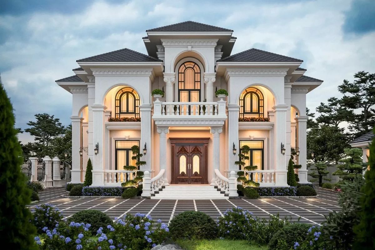 Vẻ đẹp sang trọng vượt thời gian của biệt thự 1 trệt 1 lầu tân cổ điển luôn chinh phục các gia chủ yêu thích sự đẳng cấp (Ảnh: Sưu tầm)