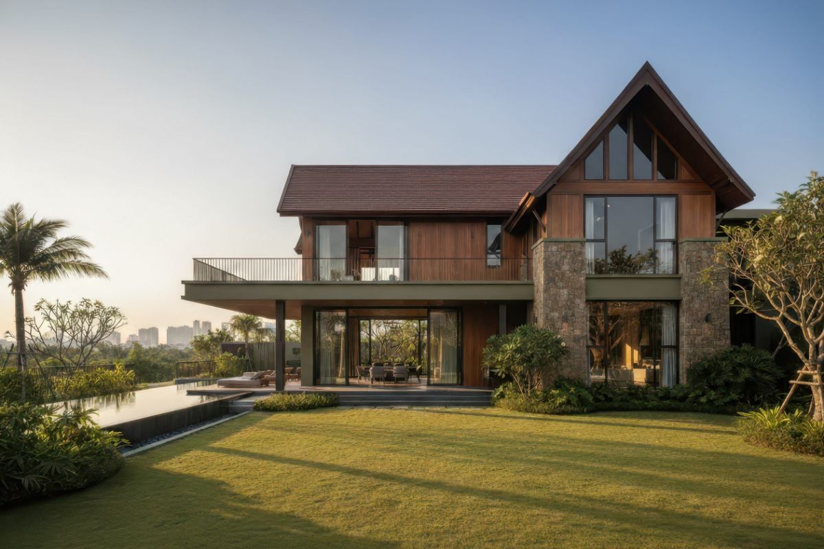 Hệ mái giật cấp tạo điểm nhấn kiến trúc cho các mẫu biệt thự 1 trệt 1 lầu đẹp (Ảnh: Sưu tầm)
