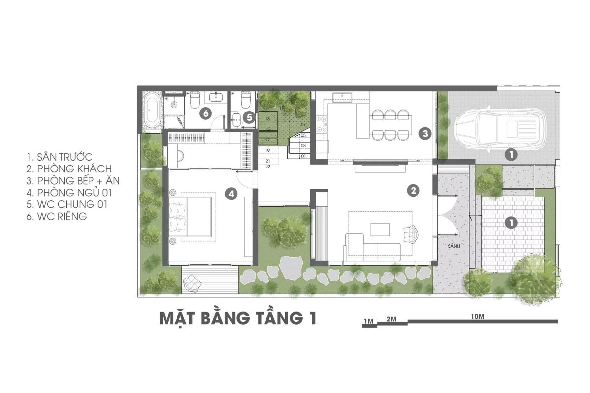 Không gian sinh hoạt chung tiện nghi trong mẫu nhà 2 tầng 10x20m tầng 1 (Ảnh: Sưu tầm)