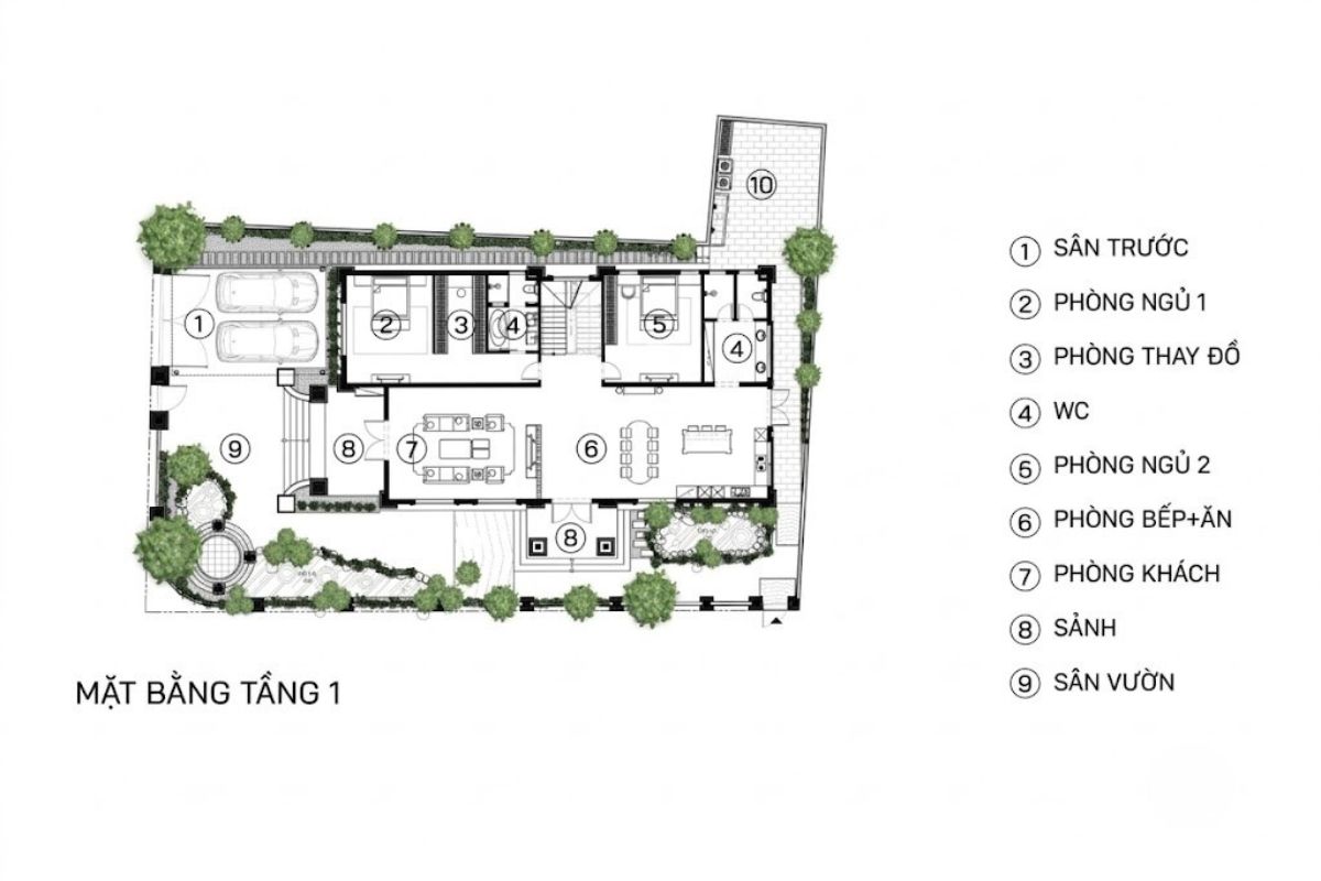 Không gian mở trong biệt thự 2 tầng mái Mansard giúp tăng kết nối và tối ưu trải nghiệm sống (Ảnh: Sưu tầm)