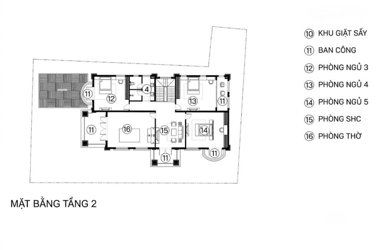 Thiết kế tầng 2 của biệt thự 2 tầng mái Mansard đảm bảo riêng tư, tiện nghi và thoáng sáng tự nhiên (Ảnh: Sưu tầm)