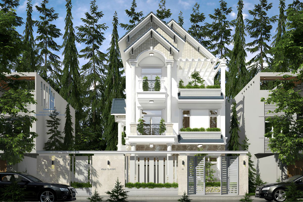 Mẫu nhà 3 tầng 5 phòng ngủ đẹp mái Thái cao ráo, thoát nước tốt và bền vững (Ảnh: Sưu tầm)